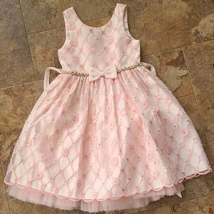 Girls Light Pink Floral Lace Party Dress with Bow